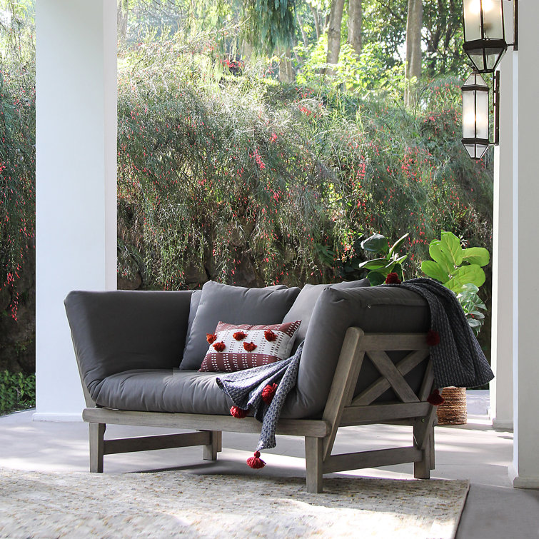 Bismark 79 Mahogany Outdoor Convertible Sofa Daybed August Grove Frame Color Cushion Color Gray Performance Olefin
